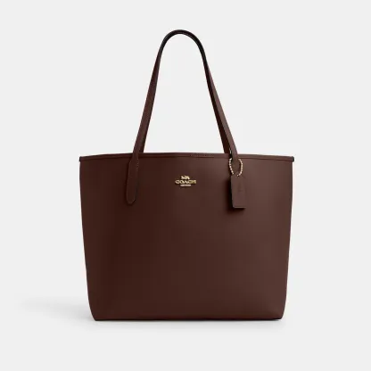 COACH®,City Tote Bag,Leather,Tote,Logo,Casual,Brown,Front View