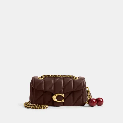 COACH®,Tabby Shoulder Bag 20 With Pillow Quilting,Leather,Shoulder Bag,Chain Detail,Embossed,Logo,Metal,Gold Metal,Day Party,Brown,Angle View