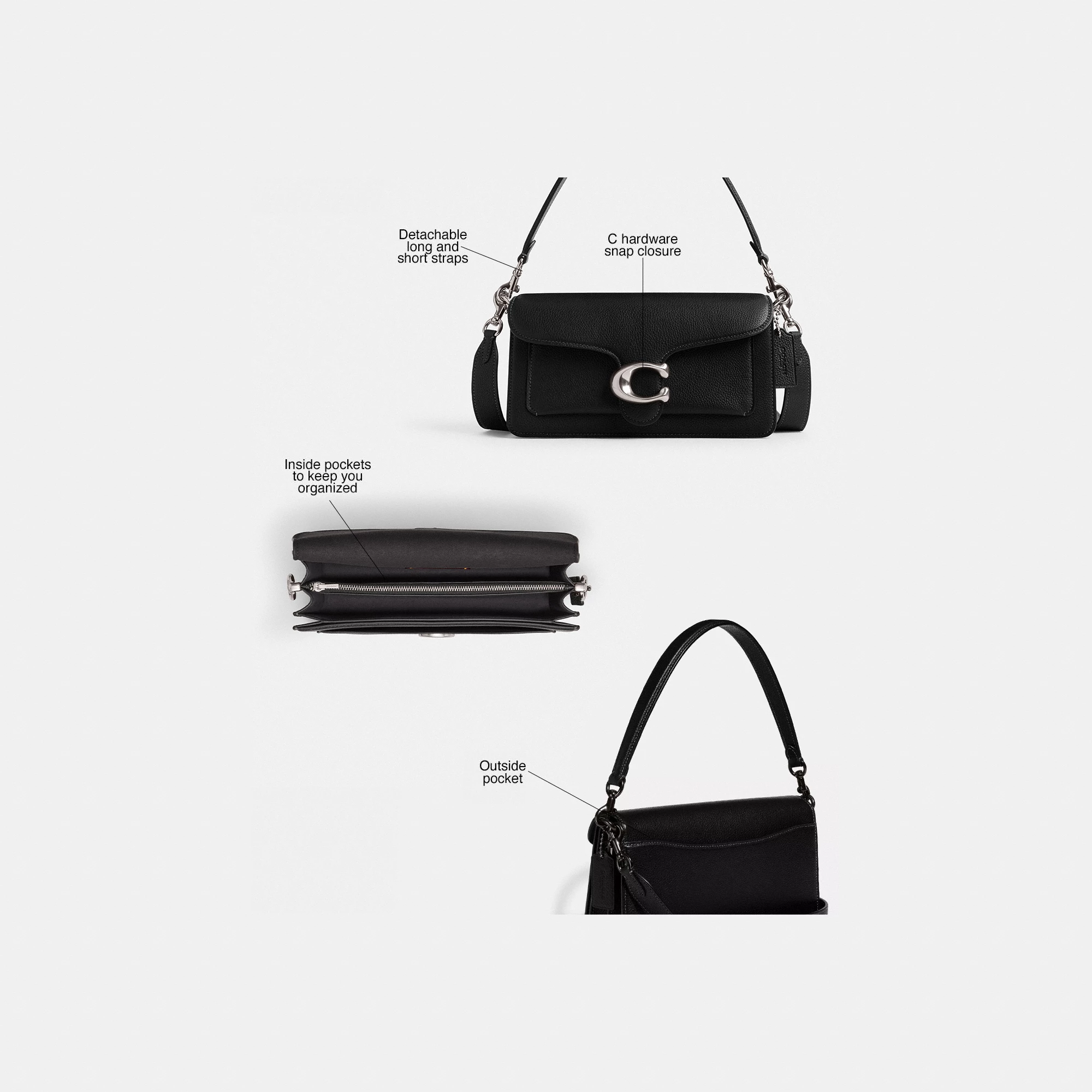 COACH®,Tabby Shoulder Bag 26,Leather,Shoulder Bag,Crossbody,Logo,Gusset,Gold Metal,Casual,Black