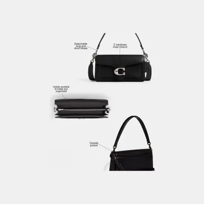 COACH®,Tabby Shoulder Bag 26,Leather,Shoulder Bag,Crossbody,Logo,Gusset,Gold Metal,Casual,Black