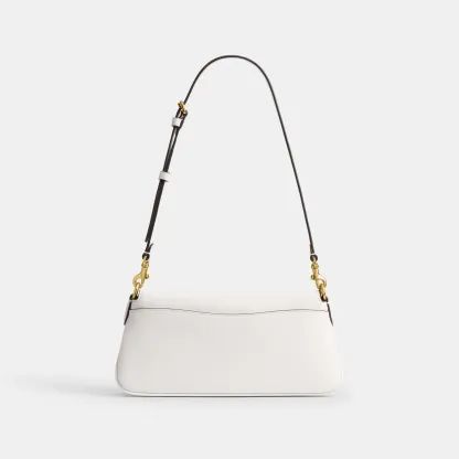 COACH®,Jet Shoulder Bag,Calfskin Leather,Shoulder Bag,Logo,Metal,Gold Metal,Casual,White,Back View