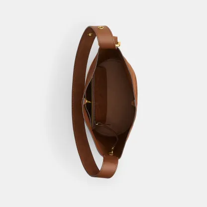 COACH®,Bleecker Bucket Bag,Leather,Suede,Bucket,Hobo,Embellished,Lined,Adjustable,Gold Metal,Casual,Brown,Inside View,Top View