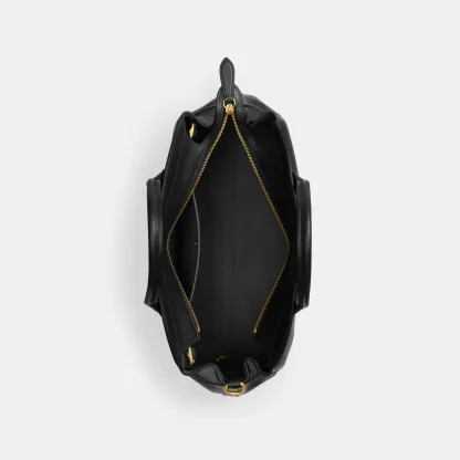 COACH®,Soft Empire Carryall Bag 40,Leather,Carryall,Logo,Gusset,Gold Metal,Work,Black,Inside View,Top View