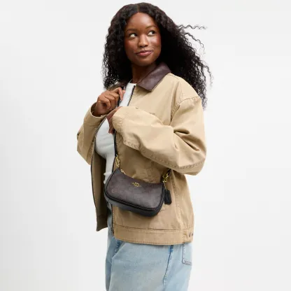 COACH®,Teri Mini Crossbody Bag In Signature Canvas,Polyester,Canvas,Recycled Polyester,Shoulder Bag,Adjustable,2 in 1,Vega...,Black