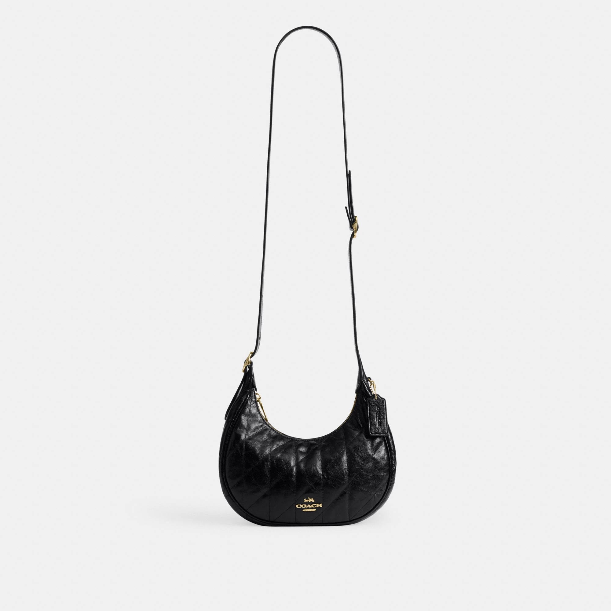 COACH®,Emily Shoulder Bag With Quilting,Recycled Polyester,Leather,Hobo,Pendant,Metal,Sustainable,Adjustable,Gold Metal,Da...,Black