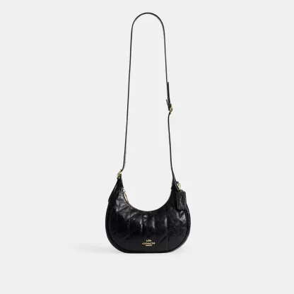 COACH®,Emily Shoulder Bag With Quilting,Recycled Polyester,Leather,Hobo,Pendant,Metal,Sustainable,Adjustable,Gold Metal,Da...,Black