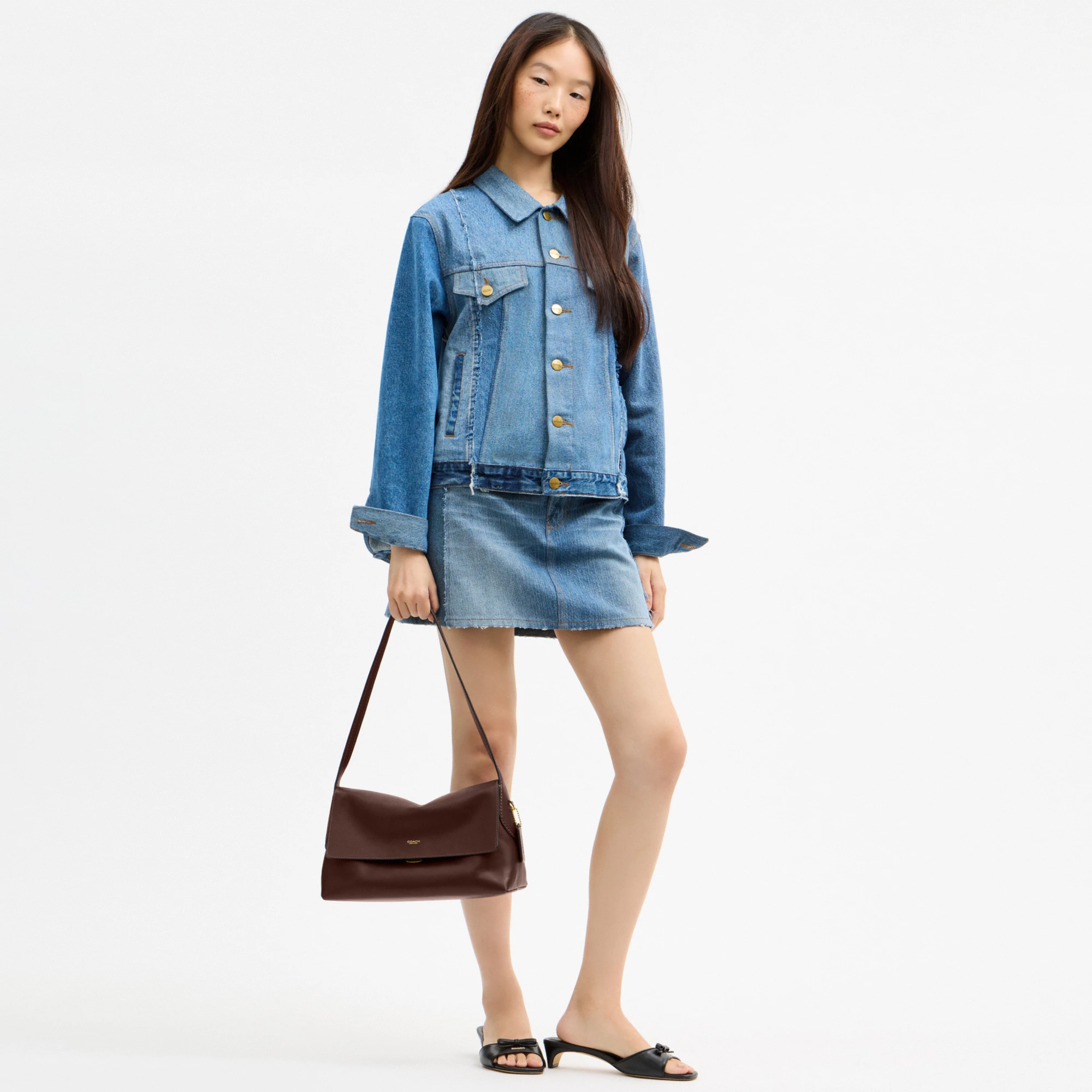 COACH®,Chelsea Shoulder Bag 30,Suede,Leather,Shoulder Bag,3D Embellishment,Metal,Pendant,Lined,Brass,Casual,Brown,Detail View