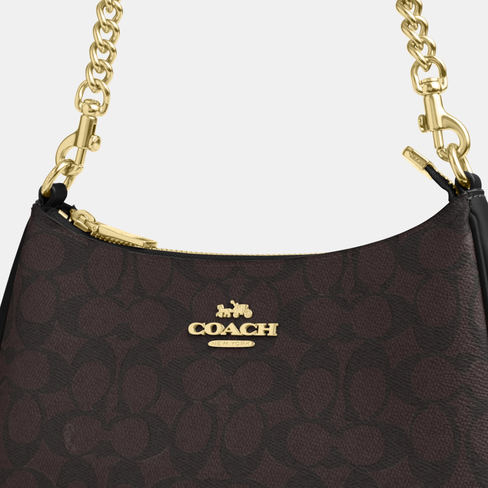 COACH®,Teri Shoulder Bag In Signature Canvas,Shoulder Bag,Logo,Tag Embellishment,Embossed,Metal,Casual,Brown,Closer View