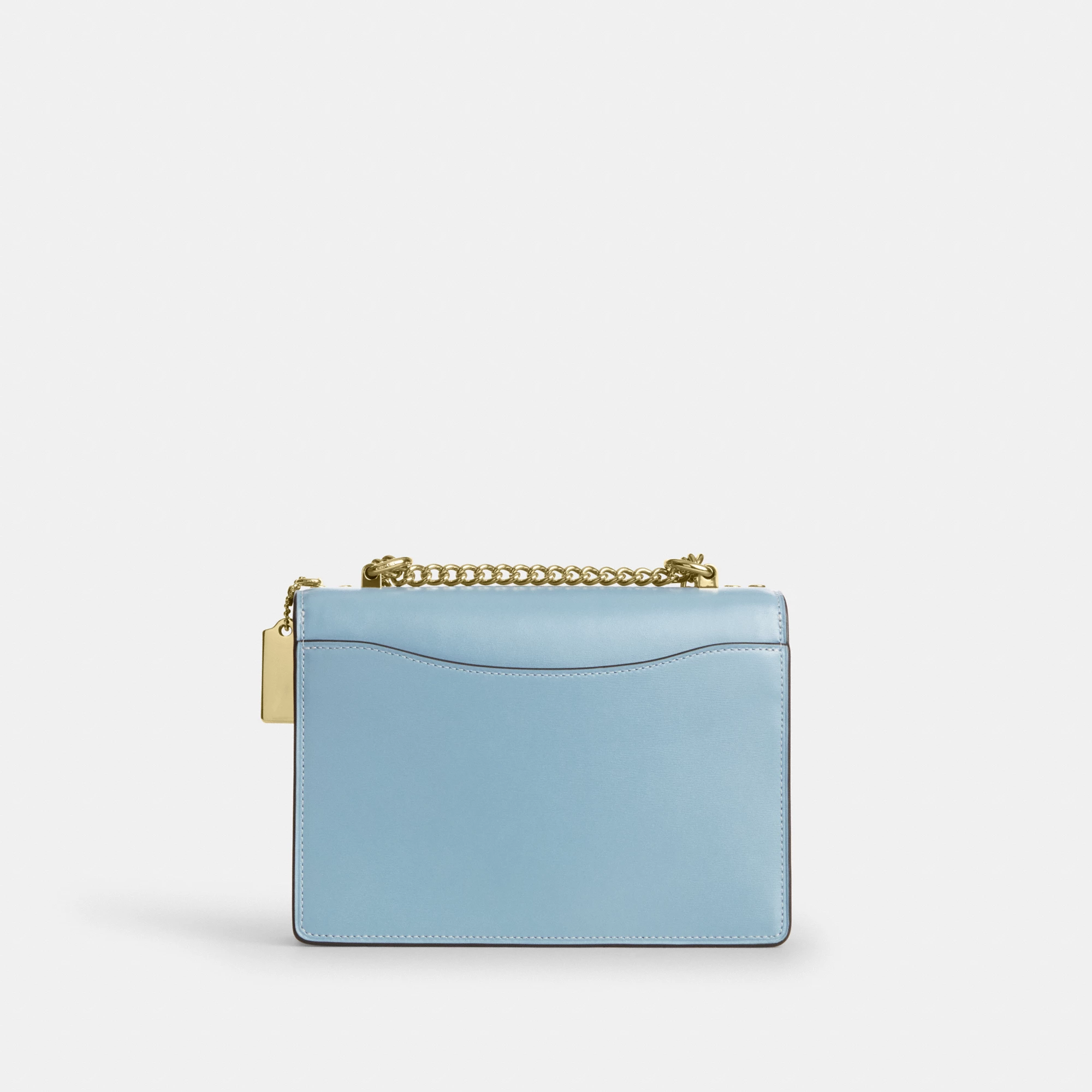COACH®,Klare Crossbody Bag,Calfskin Leather,Leather,Crossbody,Metal,Logo,Luggage Tag,Adjustable,Lined,Compact,Gold Metal,D...,Blue,Back View
