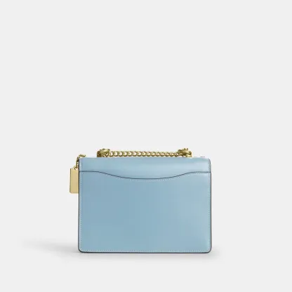 COACH®,Klare Crossbody Bag,Calfskin Leather,Leather,Crossbody,Metal,Logo,Luggage Tag,Adjustable,Lined,Compact,Gold Metal,D...,Blue,Back View