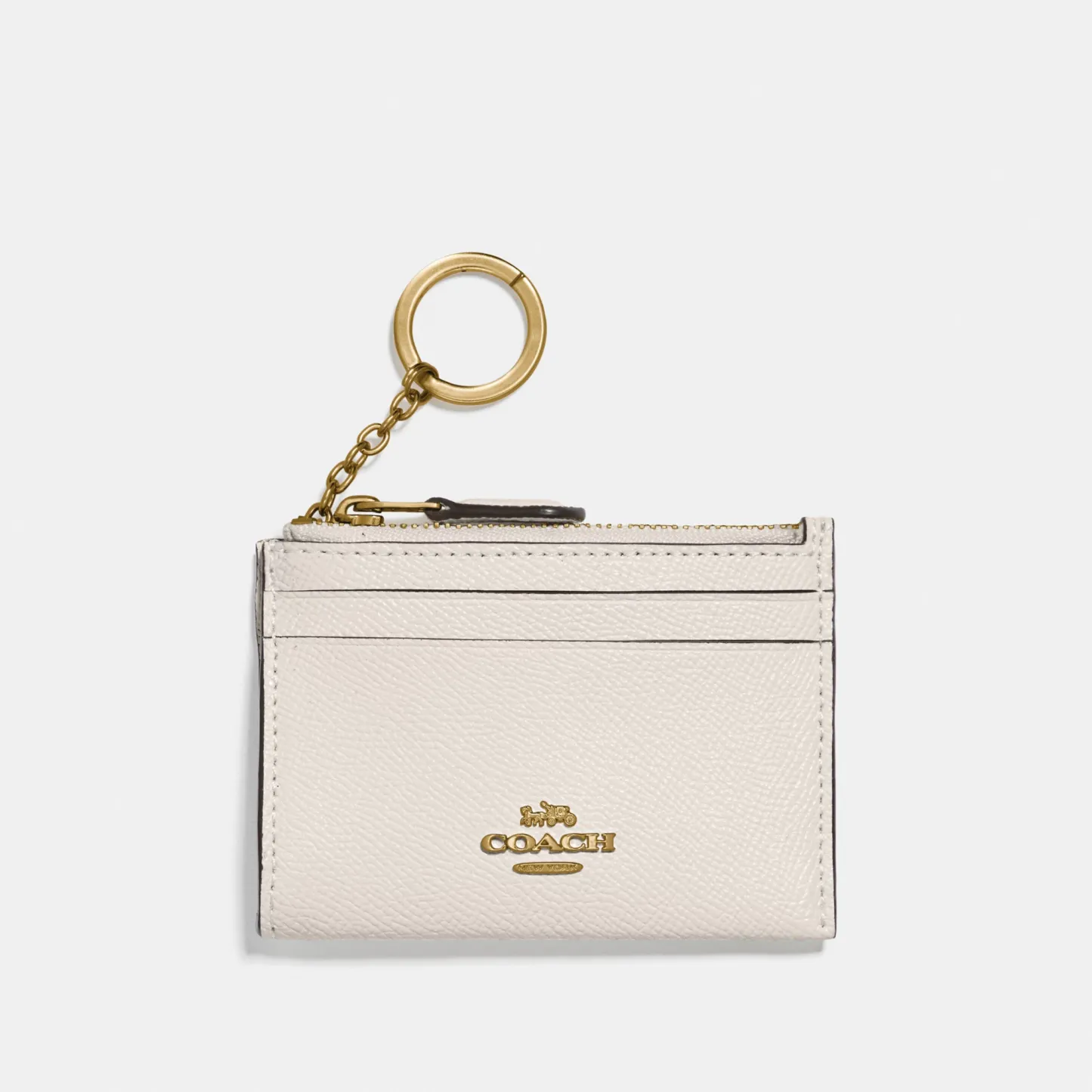 COACH®,Mini Skinny Id Case,Leather,Coin,Card Case,Key Ring,Gold Metal,Casual,Cream,Front View