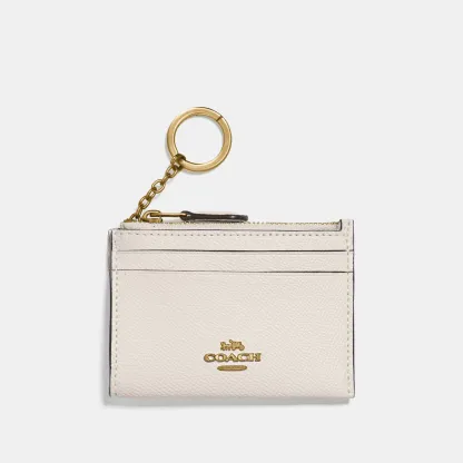 COACH®,Mini Skinny Id Case,Leather,Coin,Card Case,Key Ring,Gold Metal,Casual,Cream,Front View