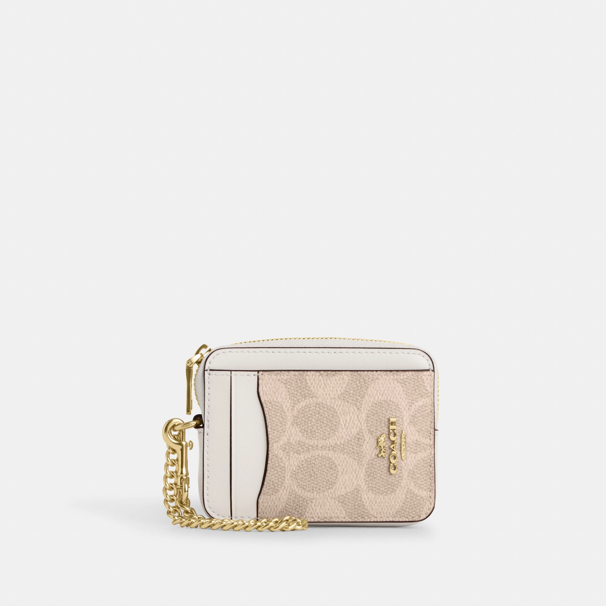 COACH®,Zip Card Case In Signature Canvas,Card Case,Color Block,Sustainable,Casual,Beige,Front View
