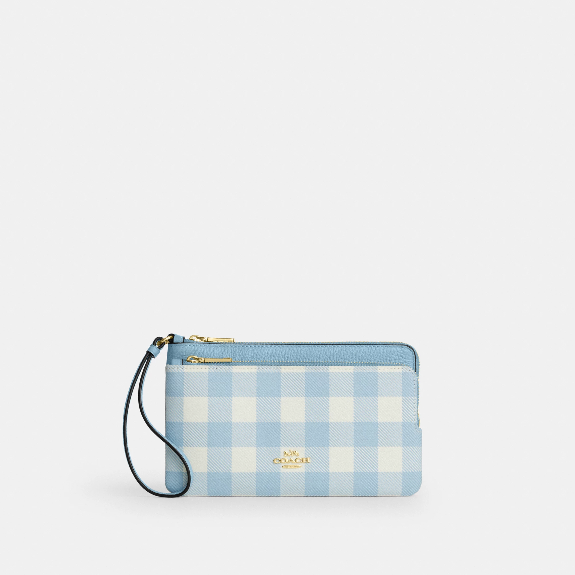 COACH®,Double Zip Wristlet With Gingham Print,,Front View