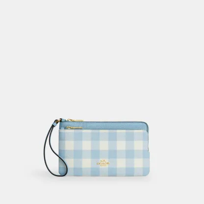 COACH®,Double Zip Wristlet With Gingham Print,,Front View