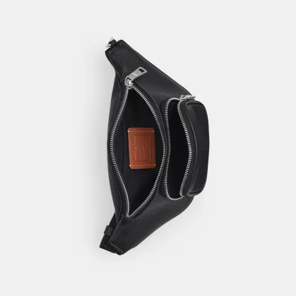 COACH®,Travis Belt Bag 30,Leather,Recycled Polyester,Polyester,Metal Material,Logo,Adjustable,Durable Fabric,Silver Metal,...,Black,Inside View,Top View