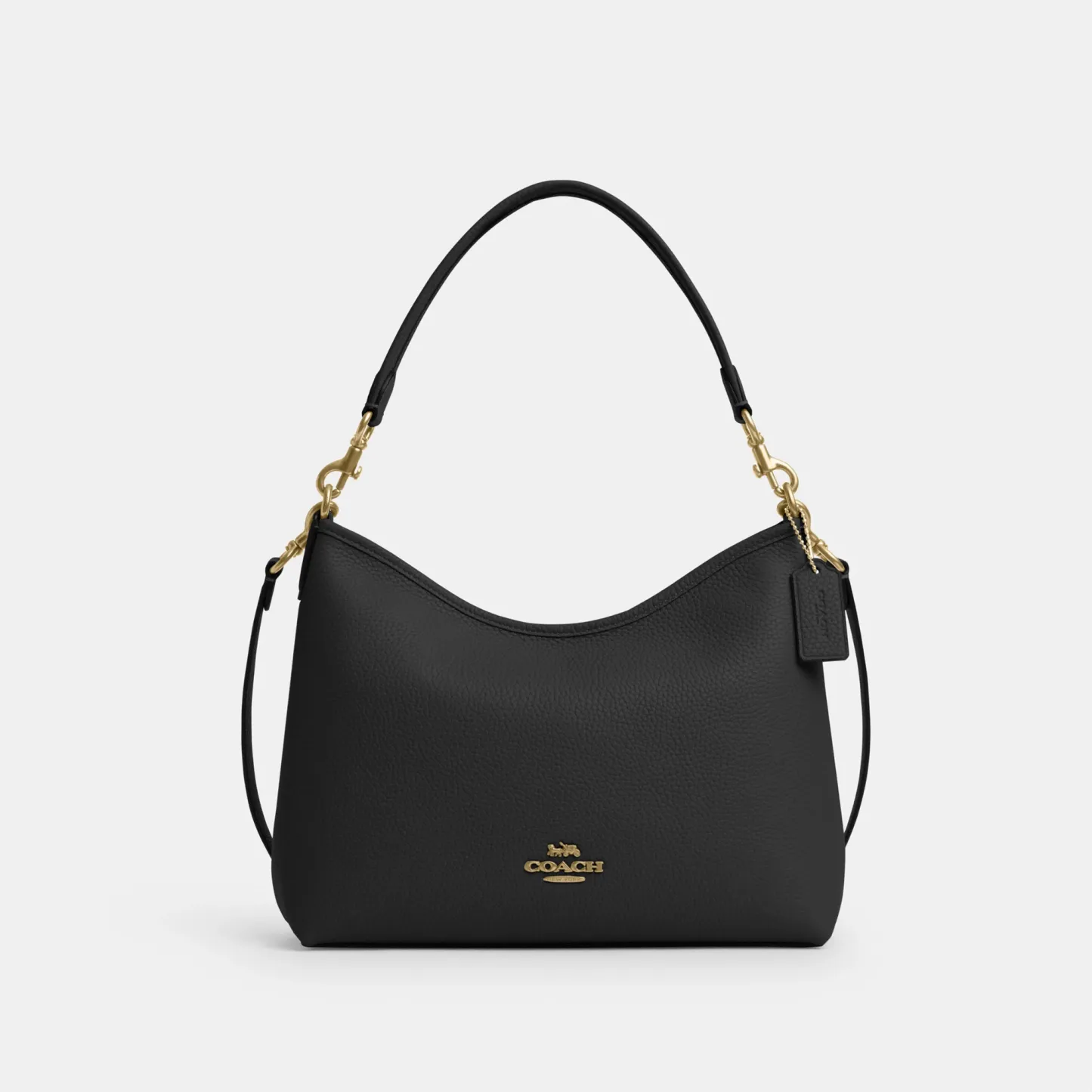 COACH®,Laurel Shoulder Bag,Leather,Hobo,Logo,Gold Metal,Casual,Black,Front View