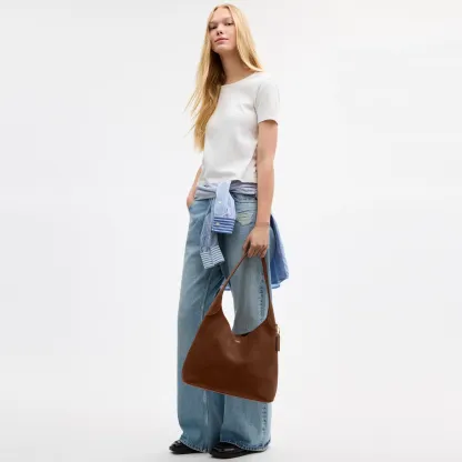 COACH®,Brooklyn Shoulder Bag 34,Suede,Hobo,Brass,Casual,Brown,Detail View