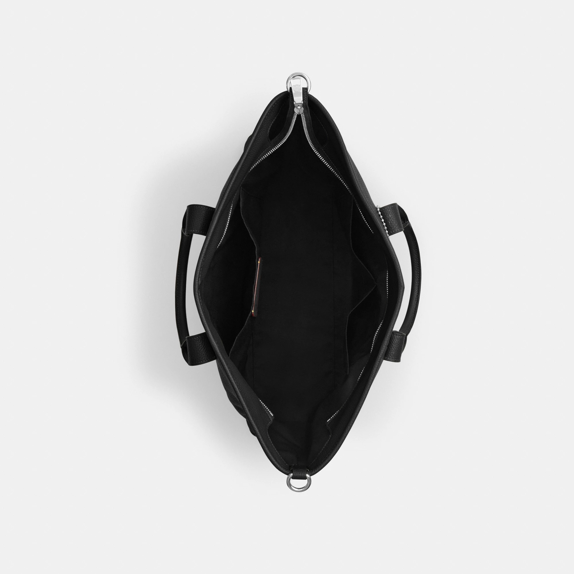 COACH®,Grayson Tote Bag,Leather,Recycled Polyester,Tote,Sustainable,Silver Metal,Work, Father's Day,Black,Inside View,Top View