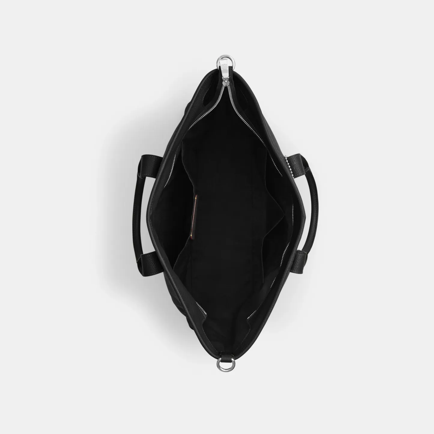 COACH®,Grayson Tote Bag,Leather,Recycled Polyester,Tote,Sustainable,Silver Metal,Work, Father's Day,Black,Inside View,Top View