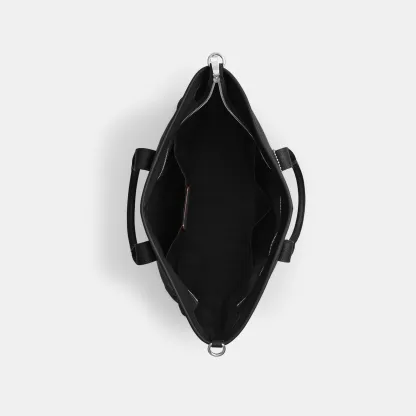COACH®,Grayson Tote Bag,Leather,Recycled Polyester,Tote,Sustainable,Silver Metal,Work, Father's Day,Black,Inside View,Top View