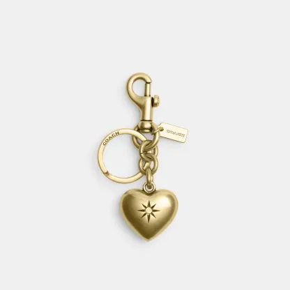COACH®,Heart Bag Charm,Bag Charm,Metal Material,Heart Embellishment,Key Ring,Casual,Gold,Front View