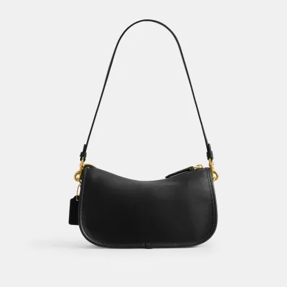 COACH®,Twin Turnlock Waverly Bag,Leather,Cotton,Shoulder Bag,Pendant,Compact,Gold Metal,Day Party,Black,Back View