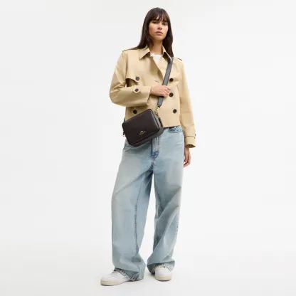 COACH®,Carey Crossbody Bag In Signature Canvas,Leather,Canvas,Recycled Polyester,Camera Bag,Metal,Logo,Sustainable,Gold Pl...,Brown