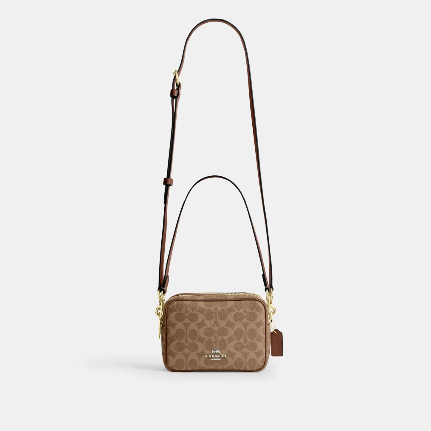 COACH®,Mini Carey Crossbody Bag In Signature Canvas,Polyester,Leather,Canvas,Crossbody,Metal Material,Logo,Metal,Piping,Pe...,