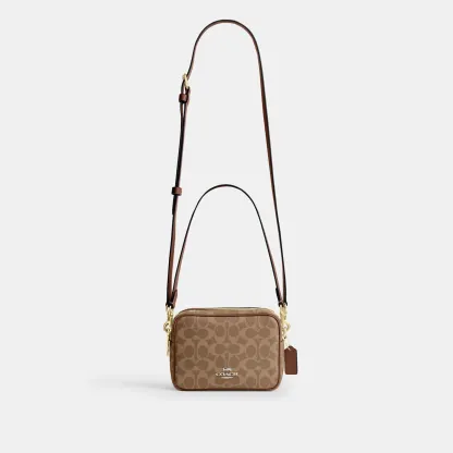 COACH®,Mini Carey Crossbody Bag In Signature Canvas,Polyester,Leather,Canvas,Crossbody,Metal Material,Logo,Metal,Piping,Pe...,