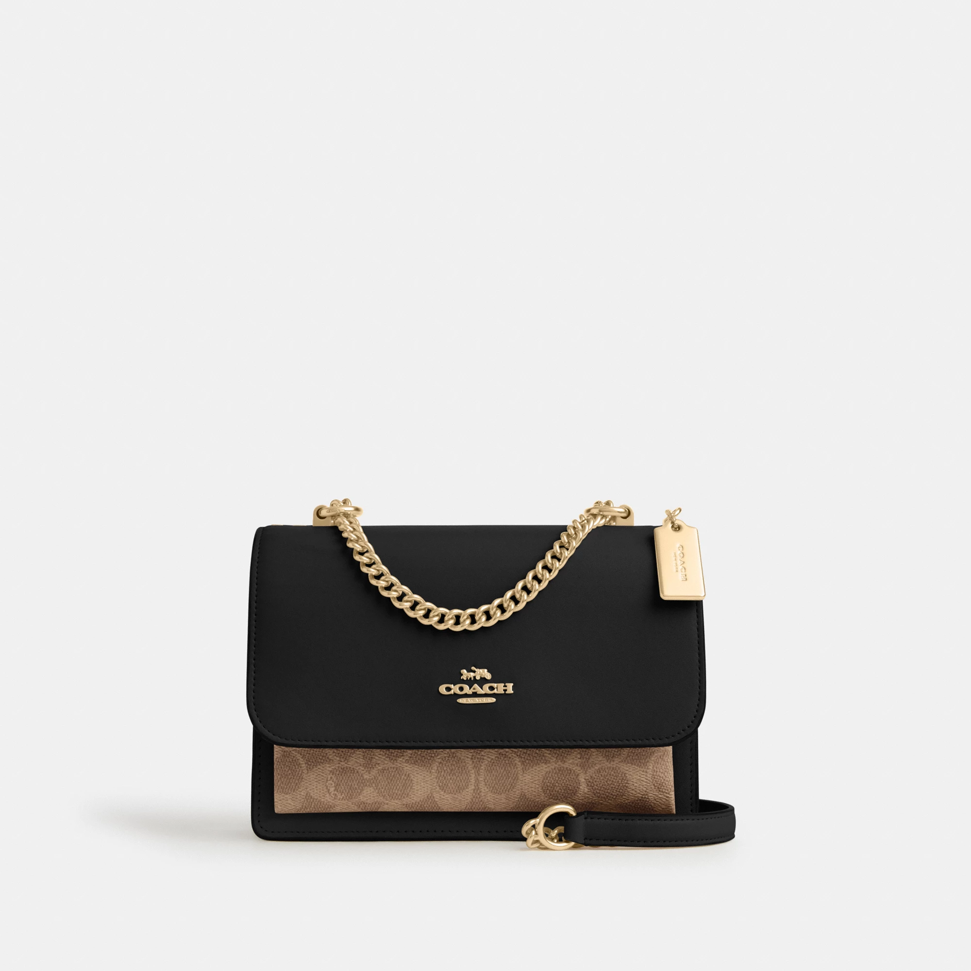 COACH®,Klare Crossbody Bag In Signature Canvas,Crossbody,Chain Detail,Pattern,Day Party,Black,Front View