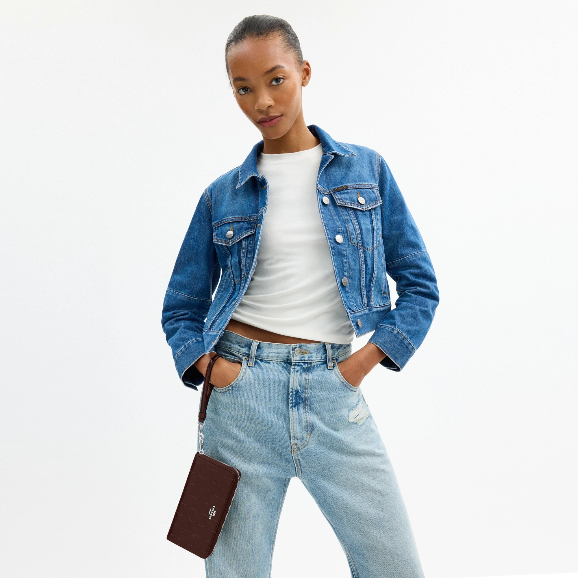 COACH®,Long Zip Around Wallet With Quilting,Brown,Detail View