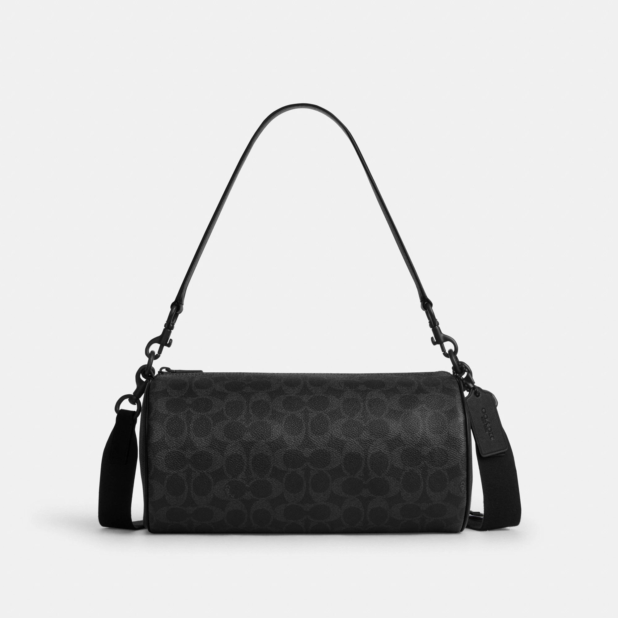 COACH®,Andre Barrel Bag 30 In Signature Canvas,Leather,Canvas,Recycled Polyester,Barrel Bag,Sustainable,Adjustable,Durable...,Black,Front View