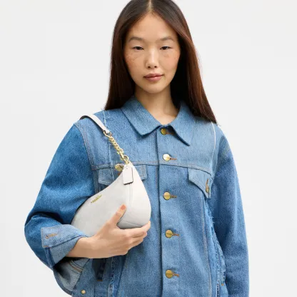 COACH®,Teri Shoulder Bag In Signature Canvas,Shoulder Bag,Logo,Tag Embellishment,Embossed,Metal,Casual,Gray,Detail View