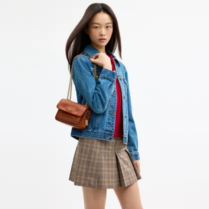COACH®,Elodie Crossbody Bag 18 With Quilting,Leather,Recycled Polyester,Polyester,Crossbody,Metal Material,Metal,Logo,Sust...,Brown,Detail View