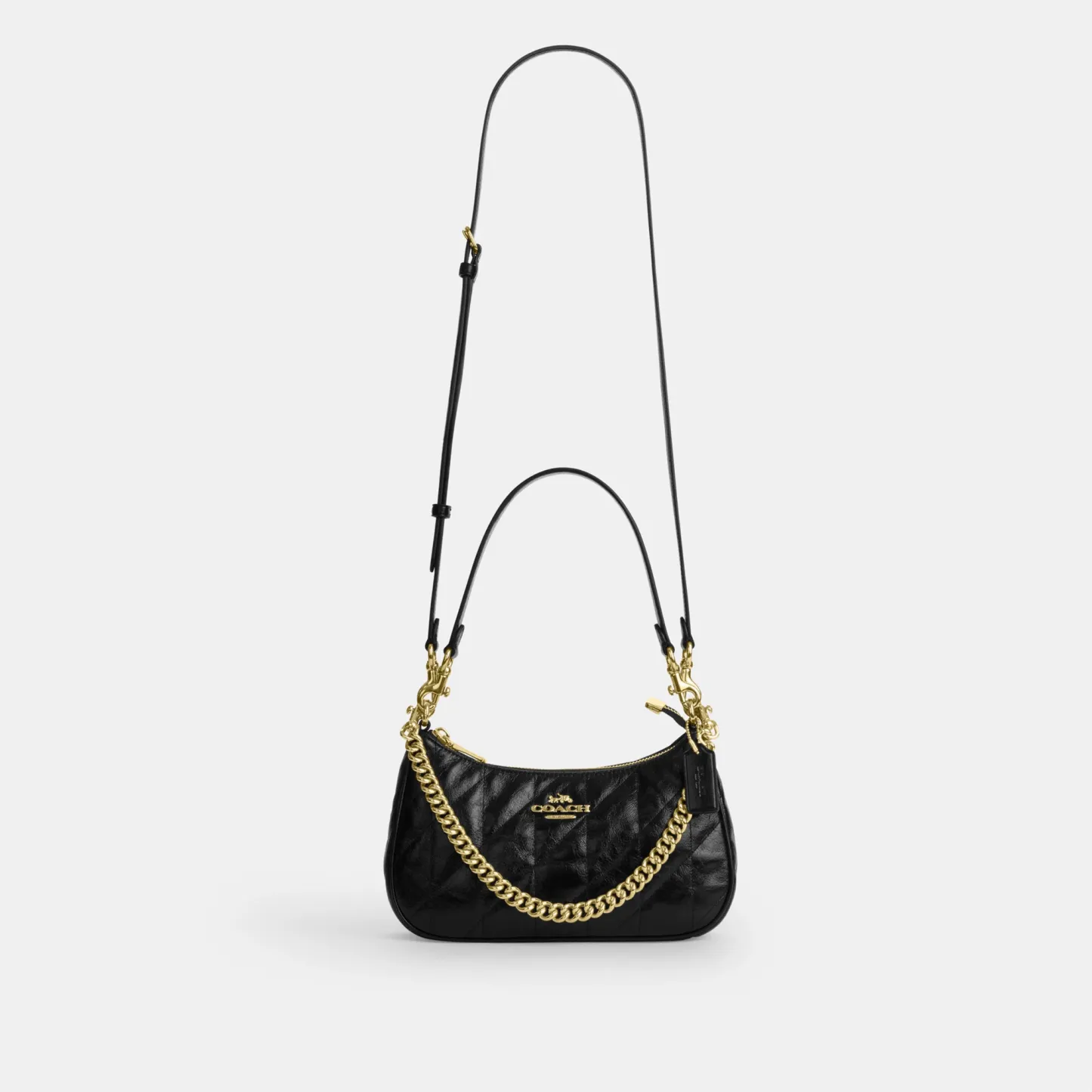 COACH®,Teri Shoulder Bag With Quilting,Recycled Polyester,Leather,Shoulder Bag,Metal,Logo,Silver Metal,Casual,Black