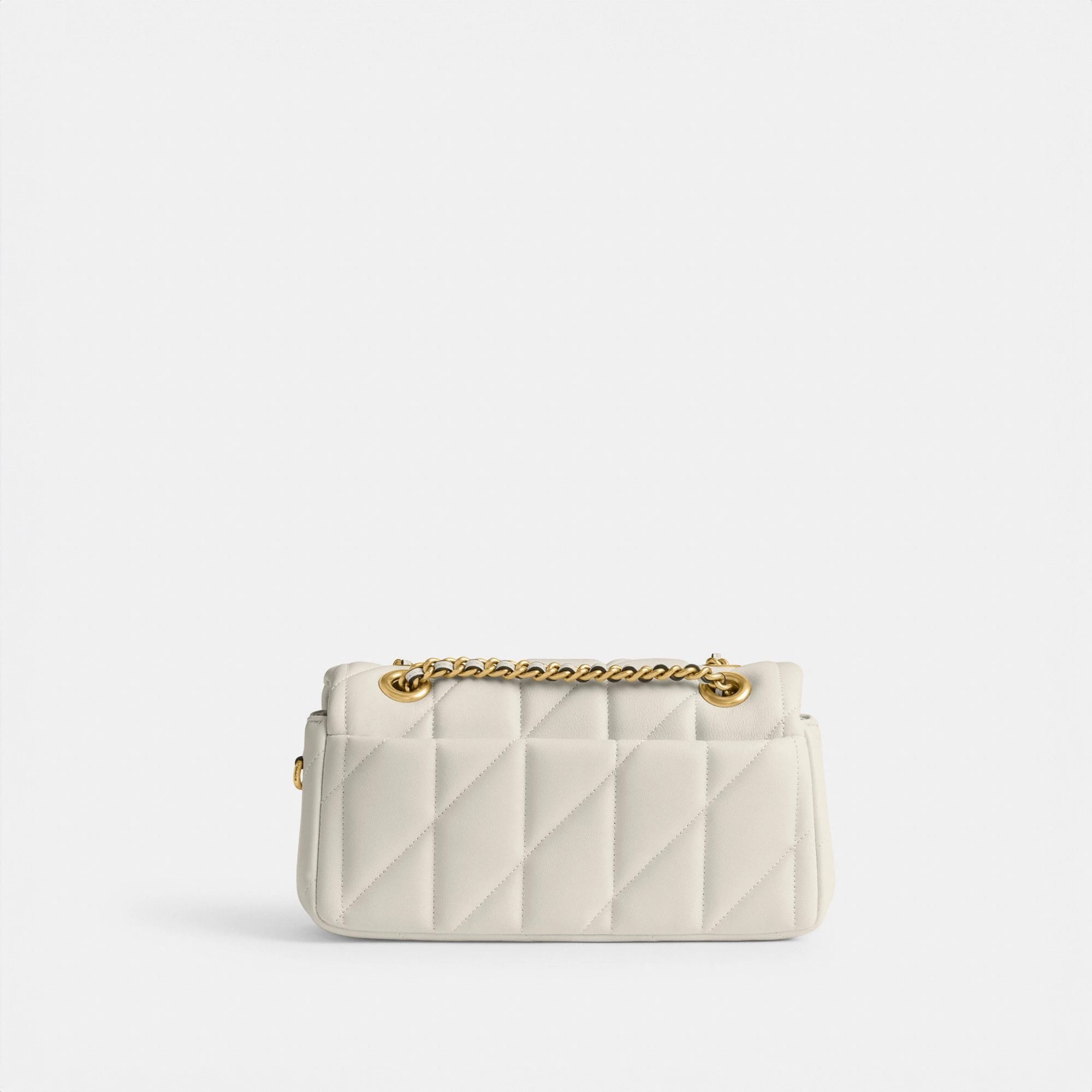 COACH®,Tabby Shoulder Bag 20 With Pillow Quilting,Leather,Shoulder Bag,Chain Detail,Embossed,Logo,Metal,Gold Metal,Day Party,White,Back View