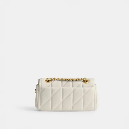 COACH®,Tabby Shoulder Bag 20 With Pillow Quilting,Leather,Shoulder Bag,Chain Detail,Embossed,Logo,Metal,Gold Metal,Day Party,White,Back View