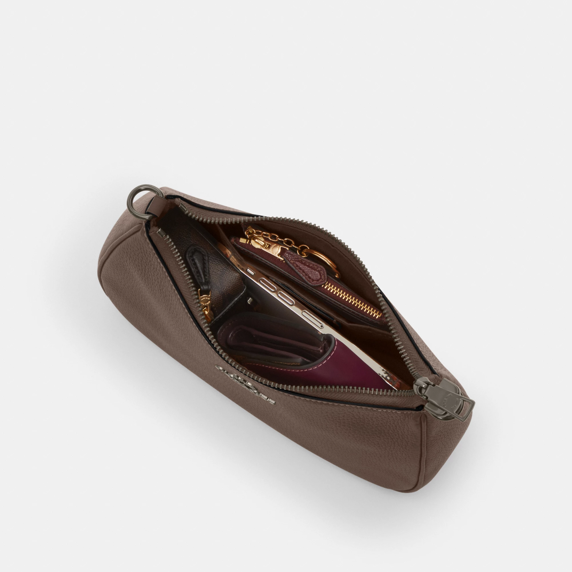 COACH®,Teri Shoulder Bag,Shoulder Bag,Chain Detail,Metal,Logo,Casual,Brown,Inside View,Top View