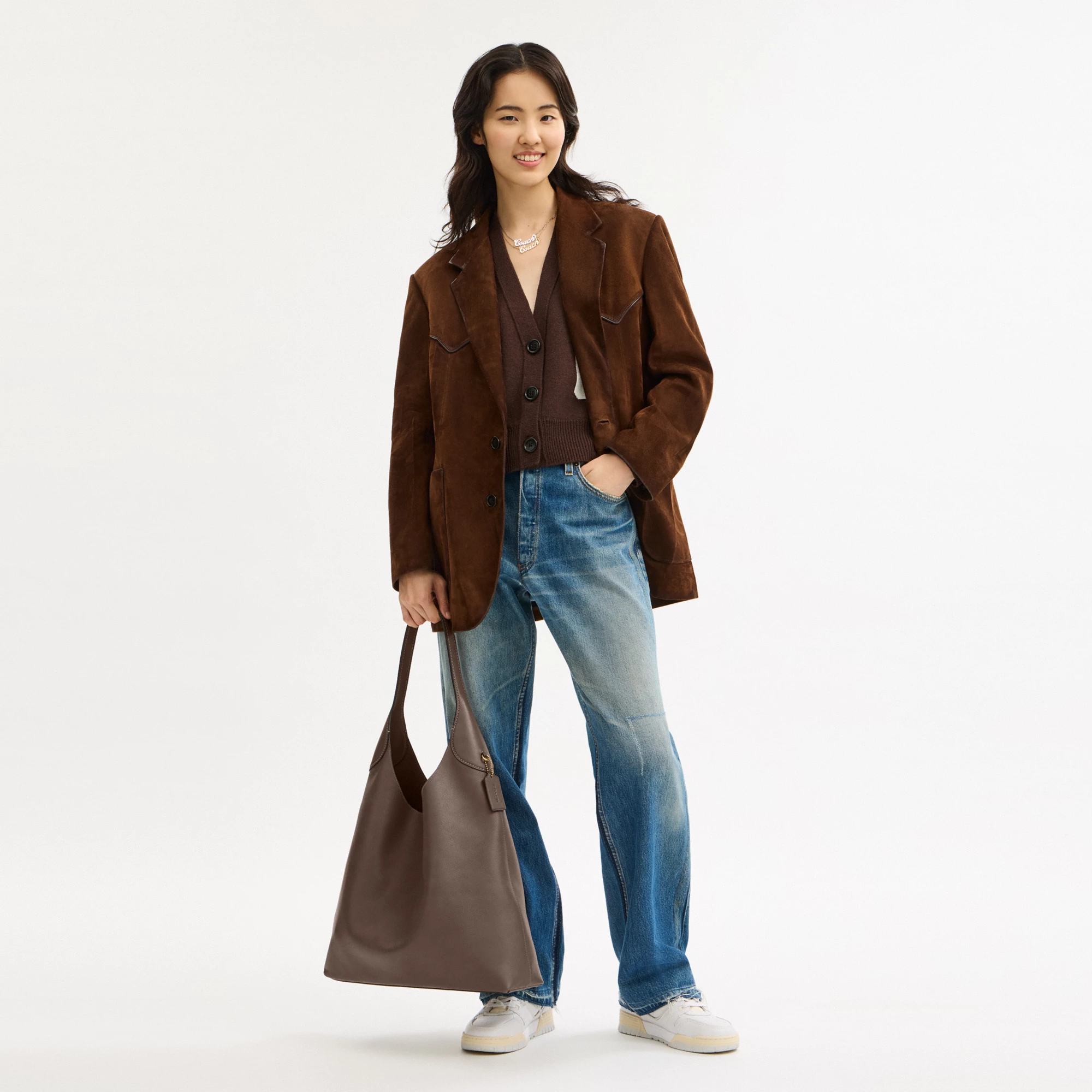 COACH®,Brooklyn Shoulder Bag 39,Hobo,Logo,Word Embellishment,Embossed,Casual,Brown,Detail View
