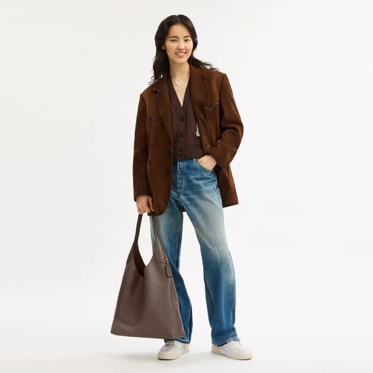 COACH®,Brooklyn Shoulder Bag 39,Hobo,Logo,Word Embellishment,Embossed,Casual,Brown,Detail View