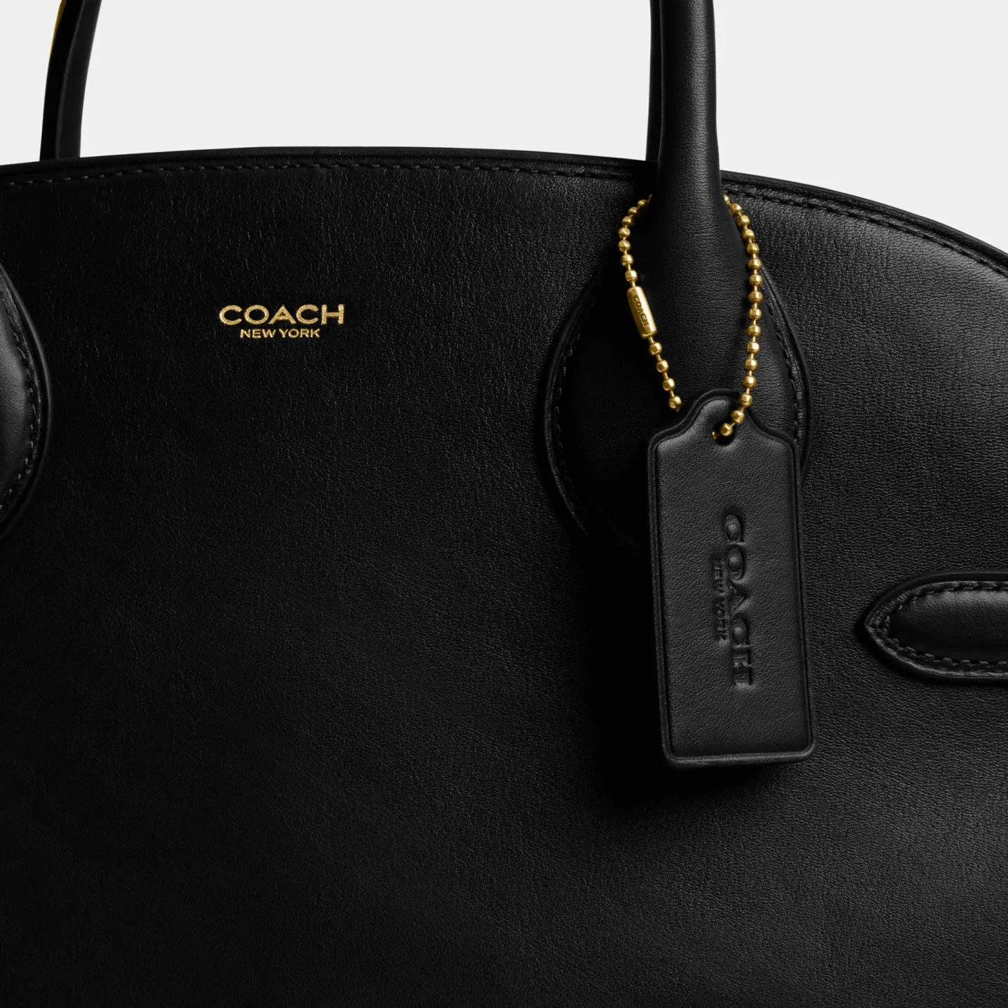 COACH®,Soft Empire Carryall Bag 40,Leather,Carryall,Logo,Gusset,Gold Metal,Work,Black,Closer View