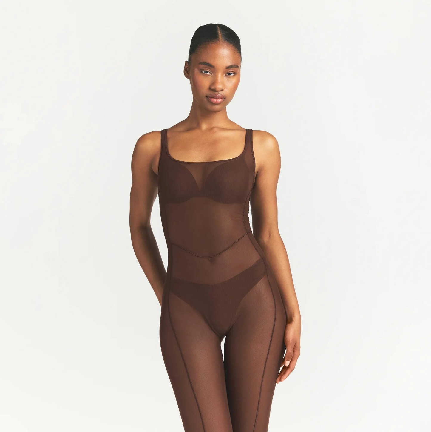 POWER MESH SHAPEWEAR CATSUIT - COCOA