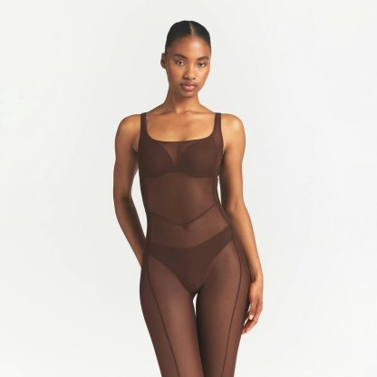POWER MESH SHAPEWEAR CATSUIT - COCOA