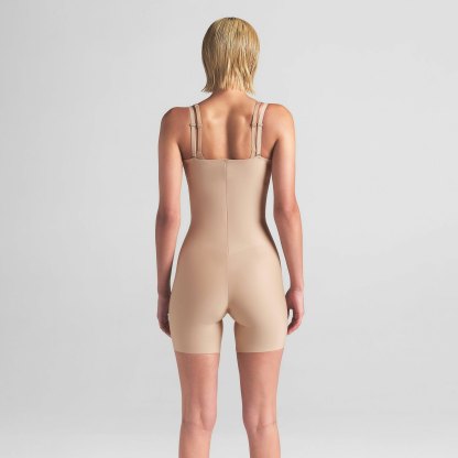 SKIMS BODY CORE SCULPT OPEN BUST MID THIGH BODYSUIT - CLAY