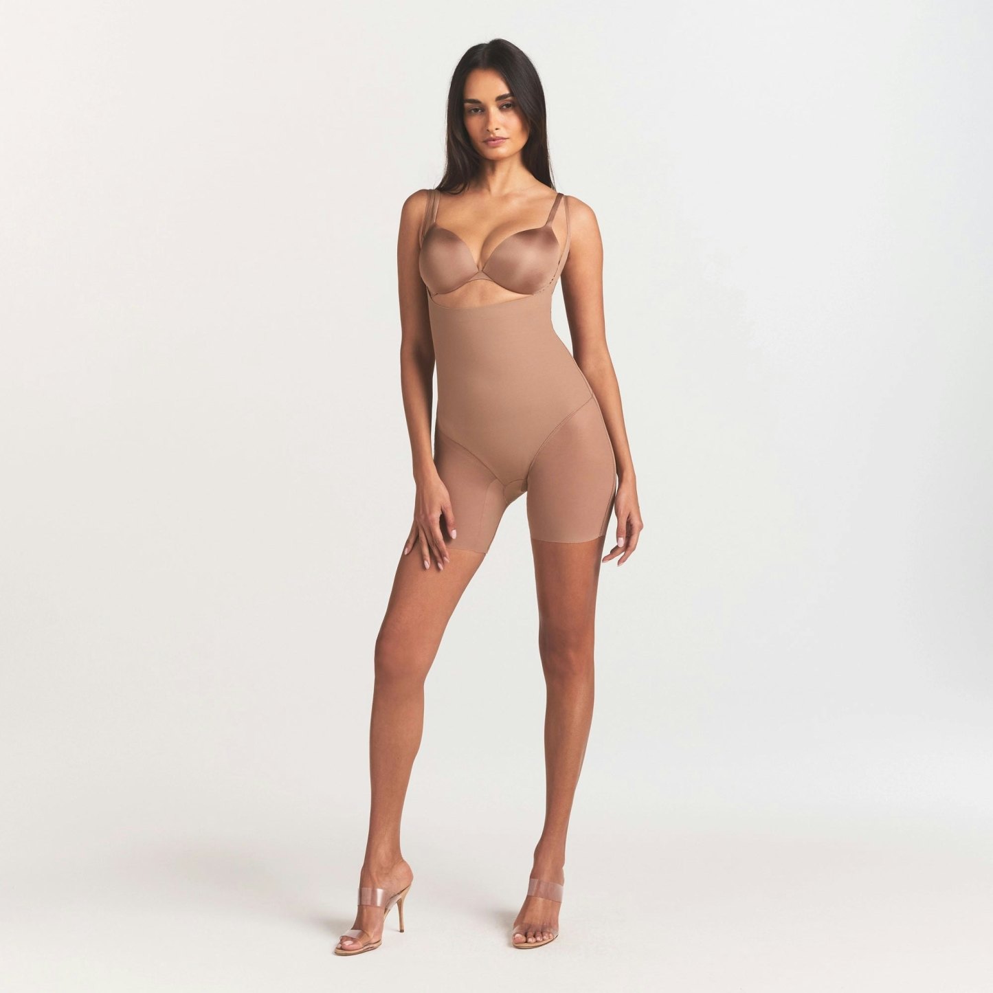 SKIMS BODY CORE SCULPT BACK SMOOTHING OPEN BUST MID THIGH BODYSUIT - SIENNA