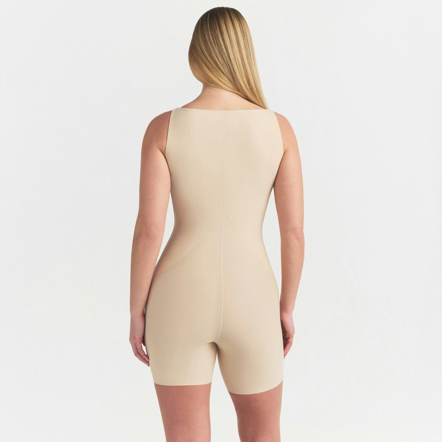 SKIMS BODY CORE SCULPT BACK SMOOTHING OPEN BUST MID THIGH BODYSUIT - SAND