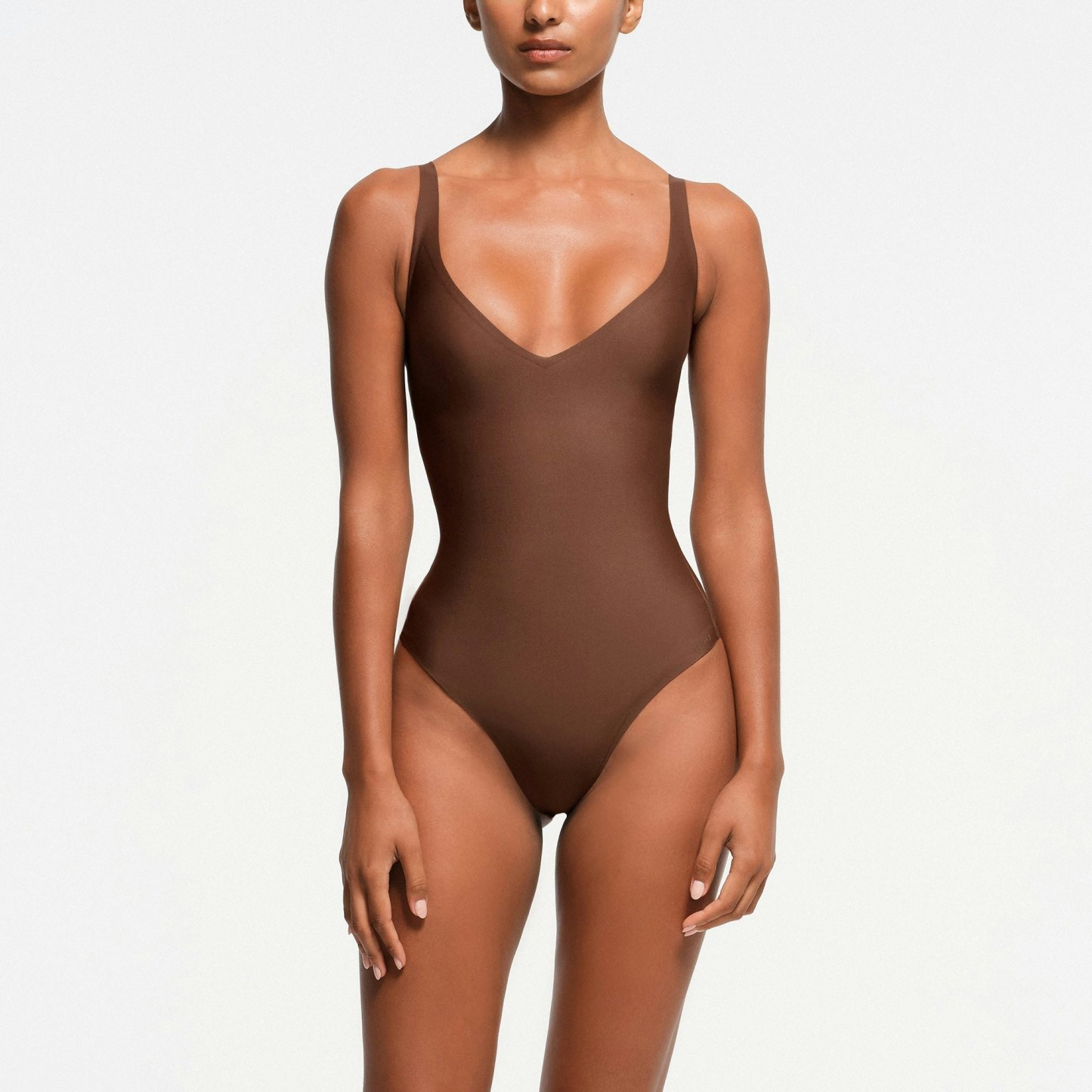 SKIMS BODY CORE SCULPT PLUNGE THONG BODYSUIT - JASPER
