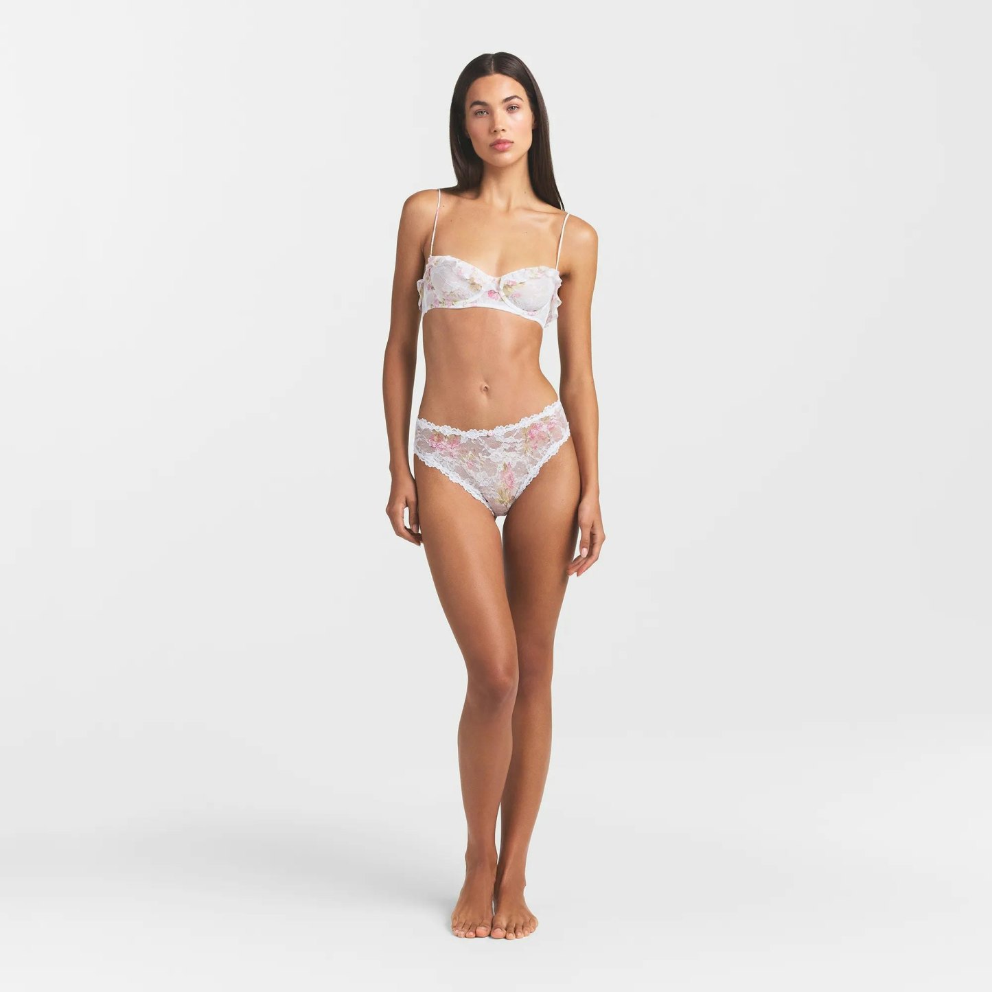 STRETCH LACE RUFFLE UNLINED BRA - SNOW VINTAGE FLORAL PRINT