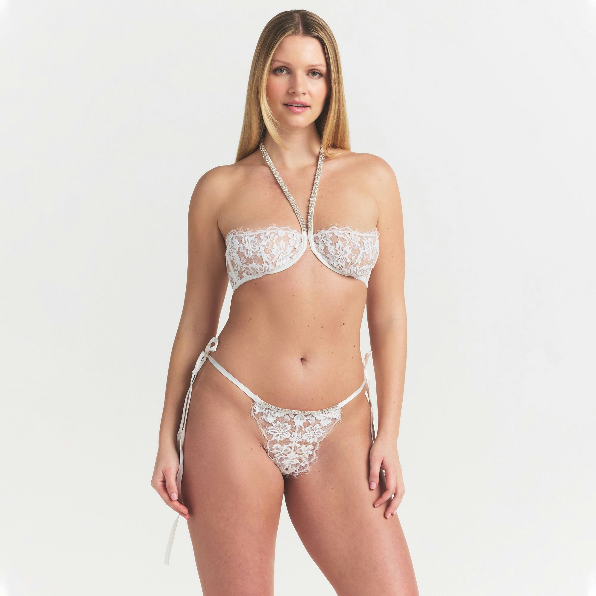 SKIMS LACE UNLINED HALTER BRA - SNOW - image 2